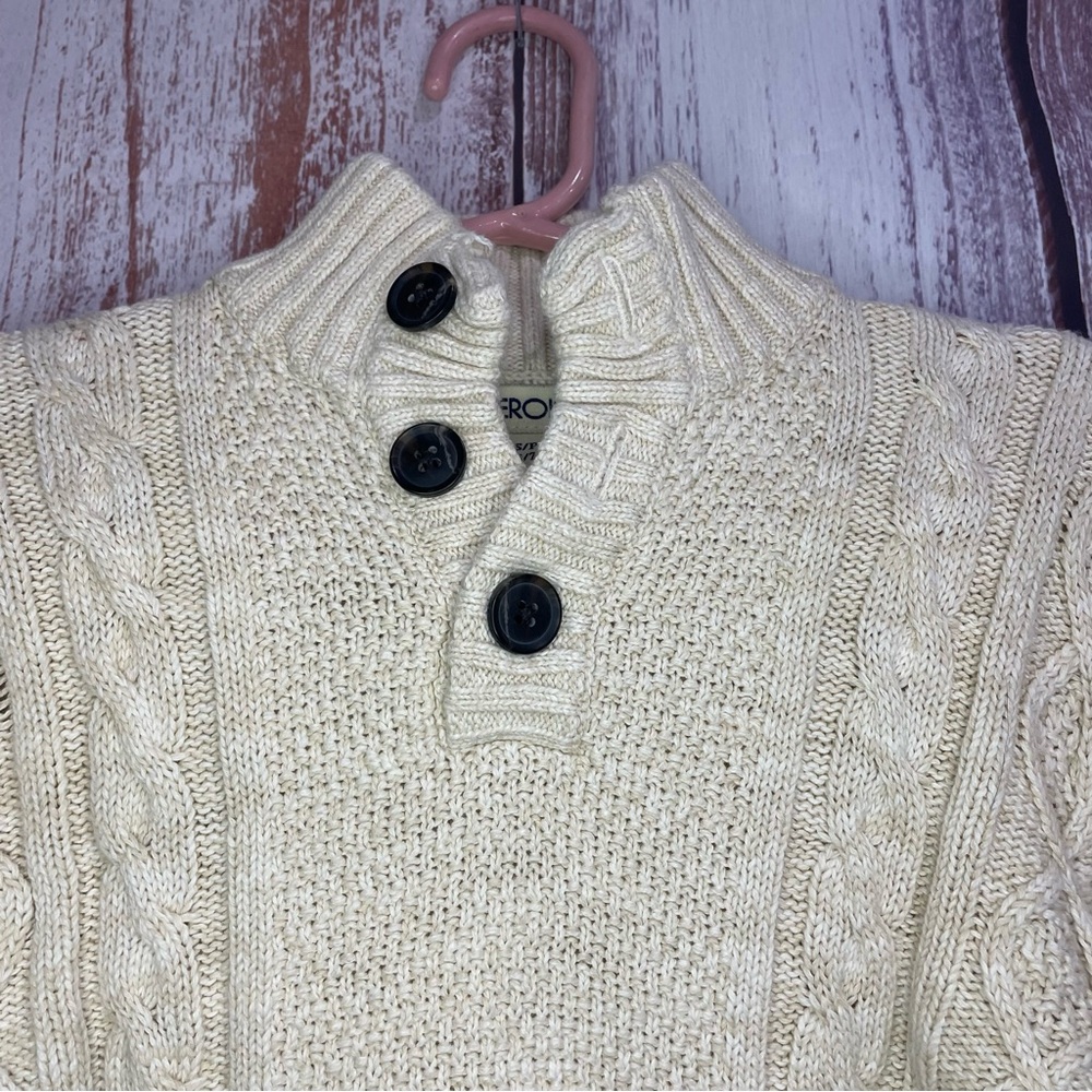 Cherokee Off-white Cable Knit Sweater High Neck Half Button Kids Size 6/7  #5092 - Picture 3 of 7